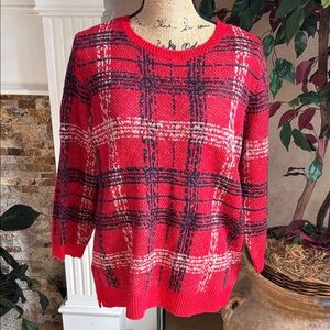 Ann Taylor Red and Black Plaid Sweater